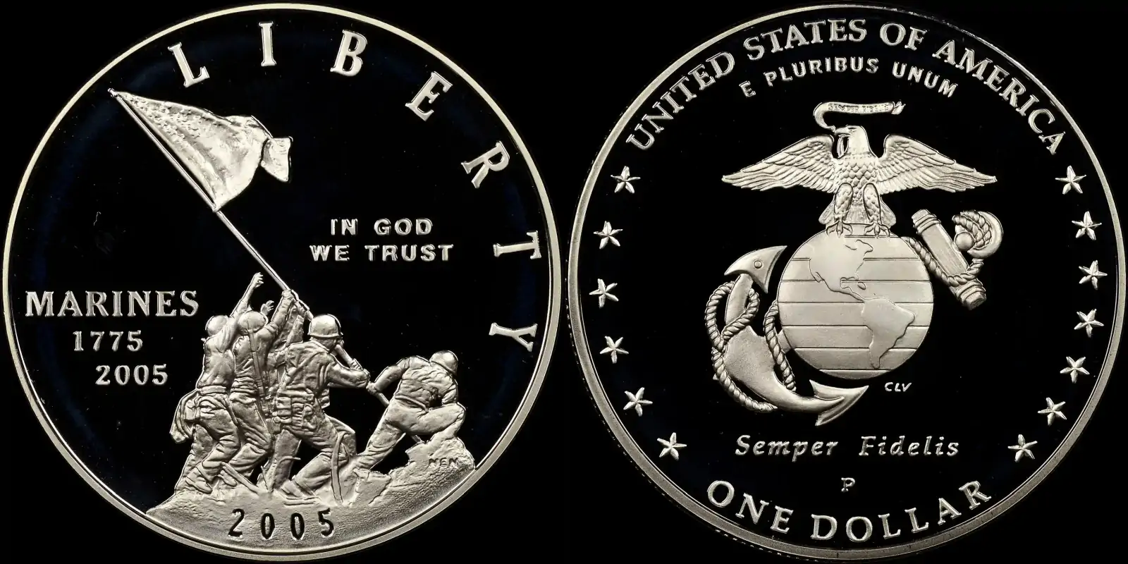 2005-P-Marine-Corps-Anniversary-Proof-Silver-Dollar-For-Flag-Day