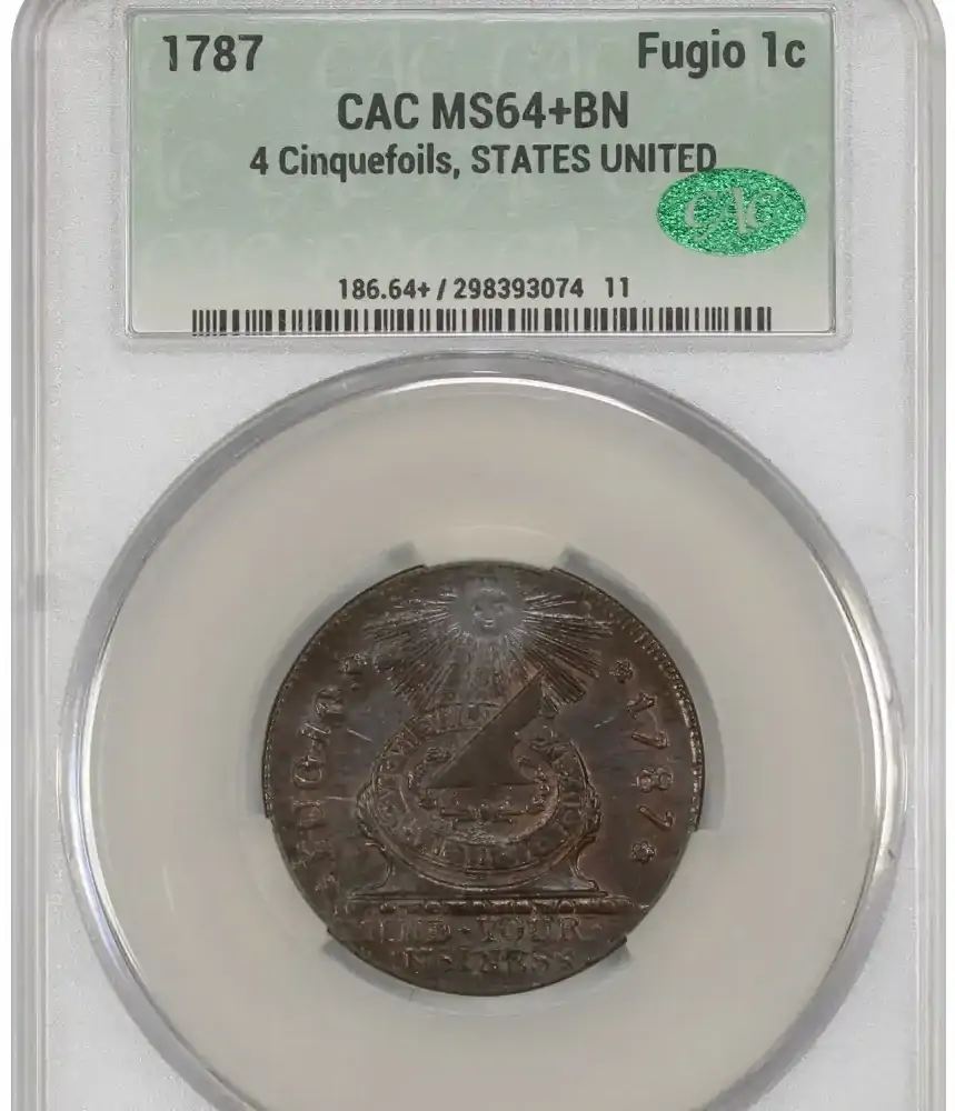1787-Fugio-1c-CACG-MS-64BN-+-4-Cinq.,-States-United-Realizes-$7,250