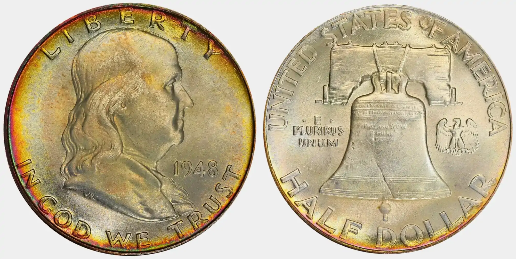 1948-Franklin-Half-Dollar-With-Full-Bell-Lines-In-PCGS-MS-67+-FBL