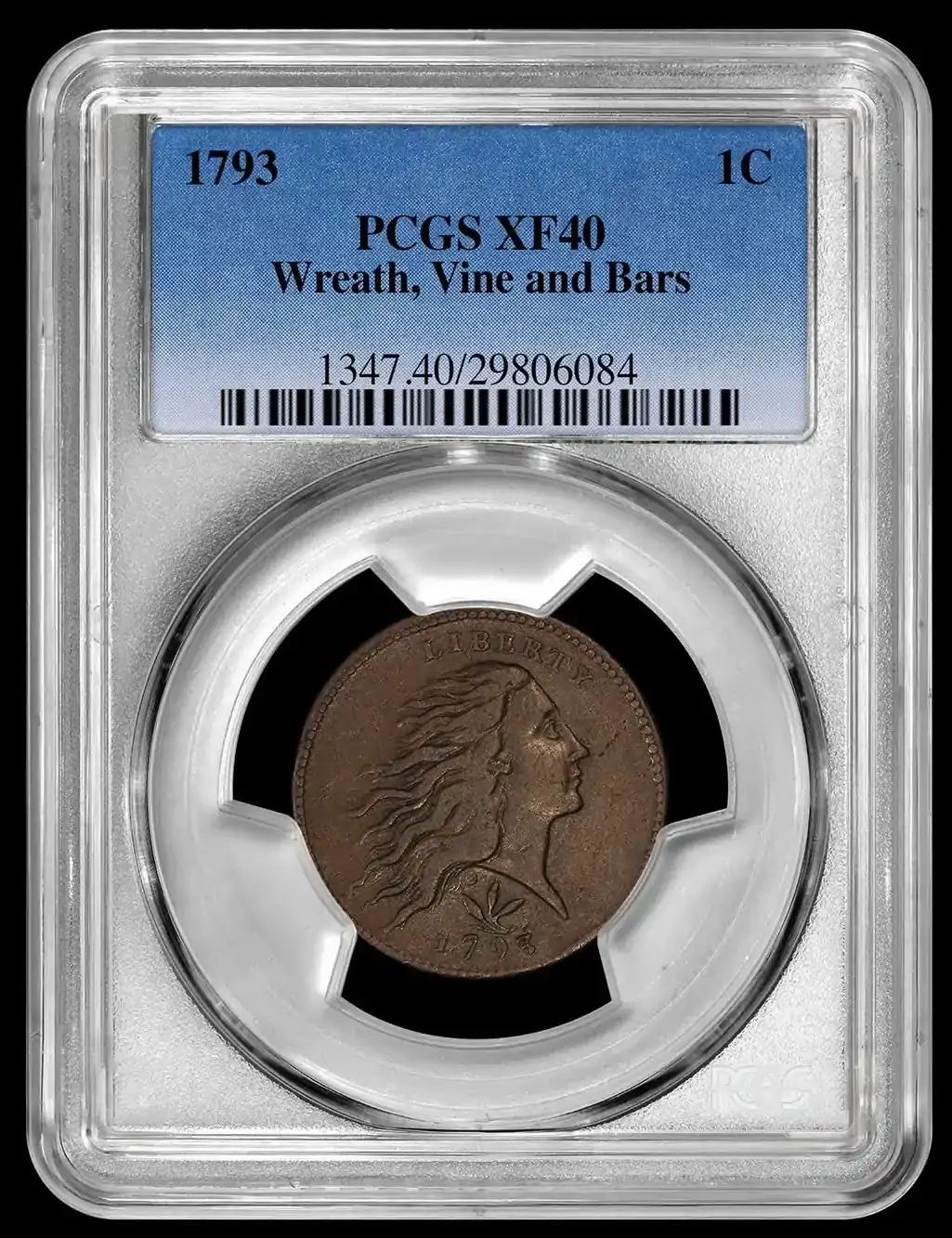 1793-Wreath-Cent-With-Vines-And-Bars,-PCGS-XF-40