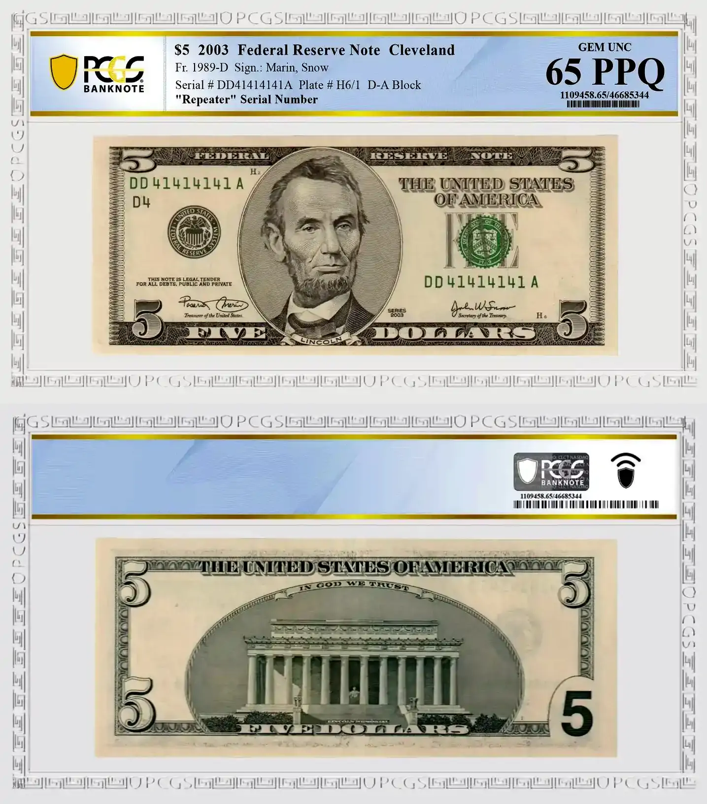 2003-$5-Federal-Reserve-Note-Super-Repeater-PCGS-65-PPQ