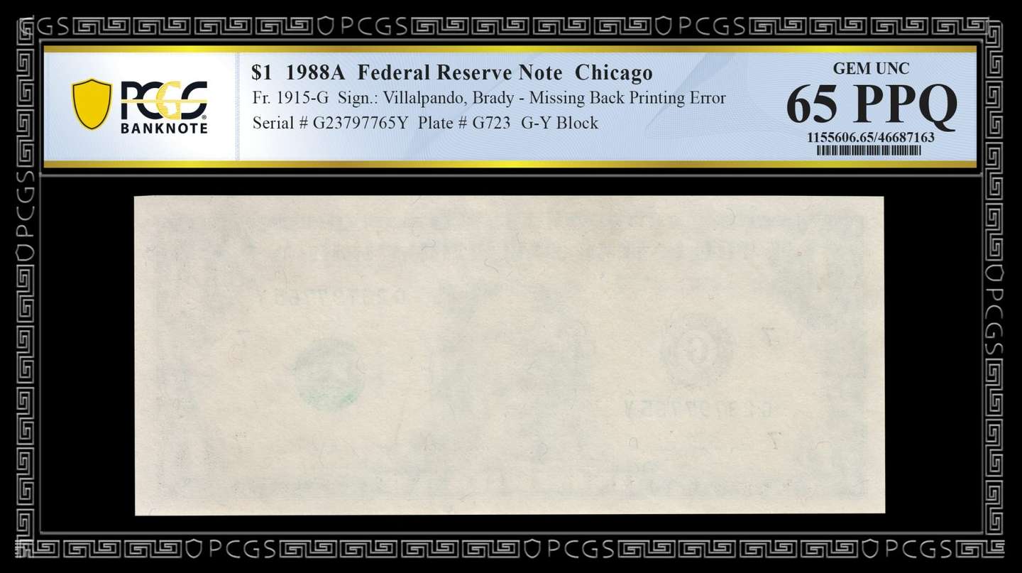 1988A-Chicago-1-Dollar-Reserve-Note-Blank-Back-PCGS-65PPQ