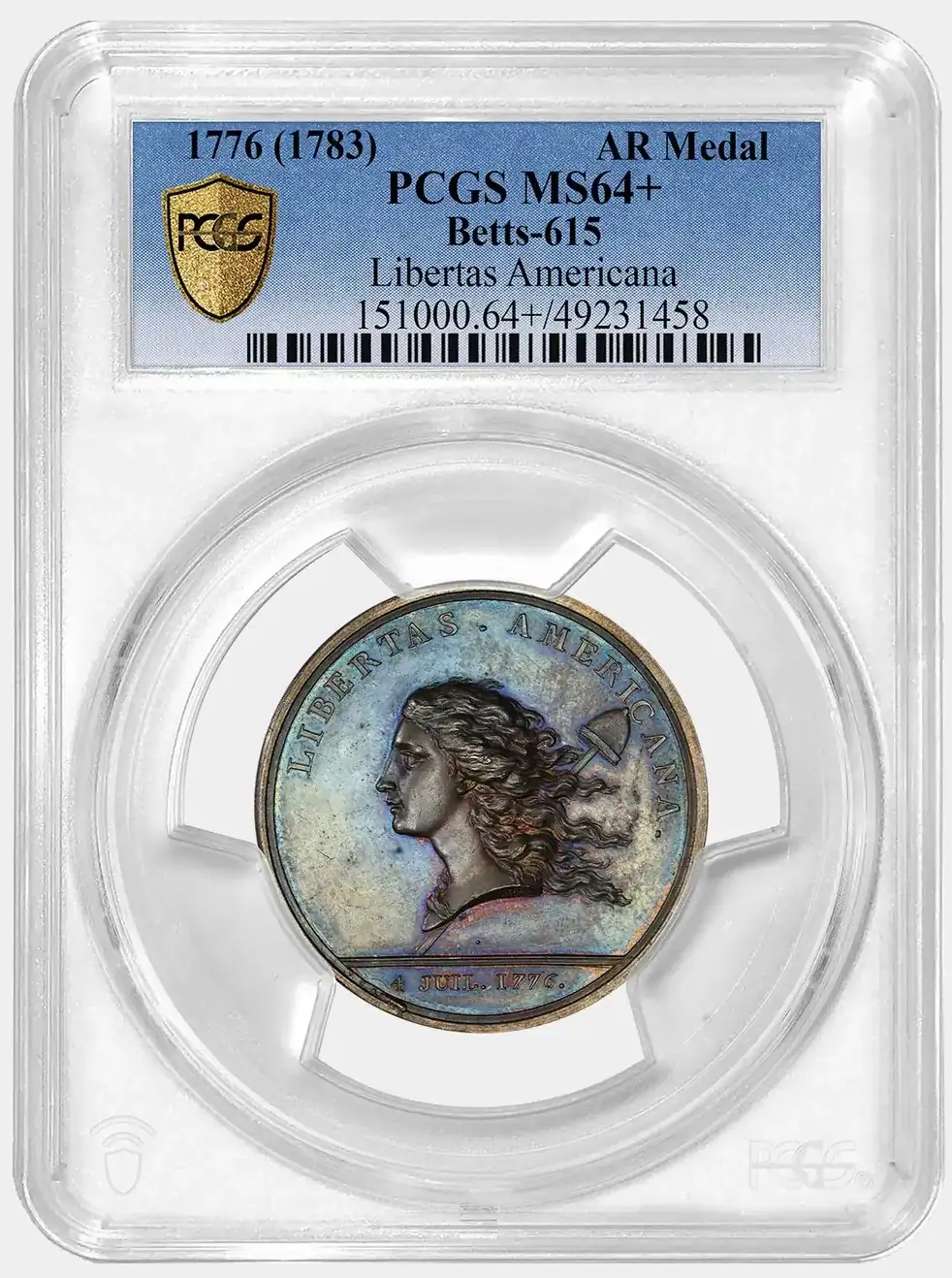 1776-1783-Libertas-Americana-AR-Medal-Designed-By-Benjamin-Franklin.-Graded-PCGS-MS-64+-Betts-615