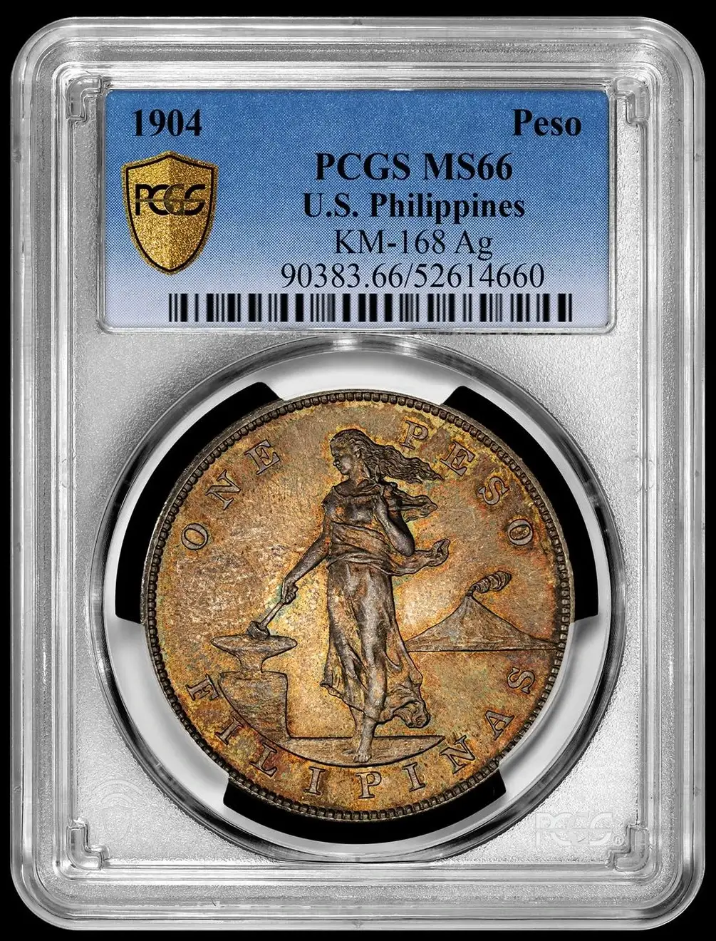1904-US-/-Philippines-Peso-Gold-Toned-PCGS-MS-66-Gold-Shield