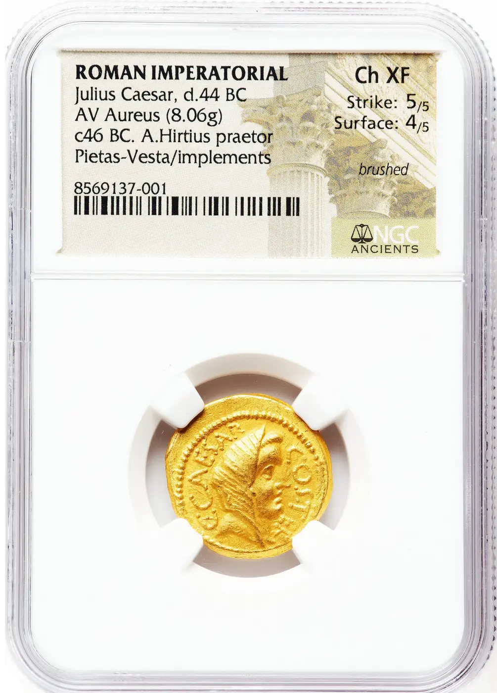 Julius-Caesar,-Consul-For-The-Third-Time-46-Bc,-With-Aulus-Hirtius,-As-Praetor.-Av-Aureus-NGC-XF