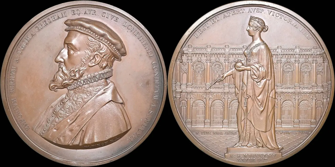 Great-Britain-1844-Bronze-Medal-London-Royal-Exchange-Reopens-After-A-Fire,-Featuring-Thomas-Gresham