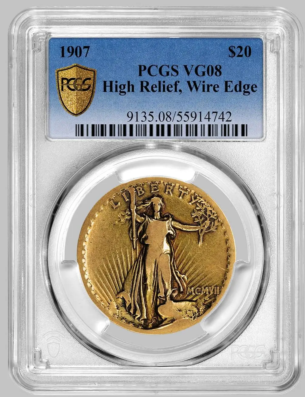 1907-St-Gaudens-Double-Eagle-High-Relief-Wire-Edge-PCGS-VG08