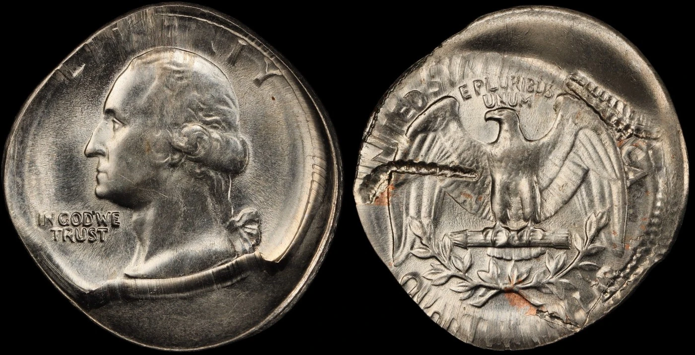 Washington-Quarter-Obverse-Cud-Uncentered-Broad-Strike-PCGS-MS-62-Fred-Weinberg-Collection