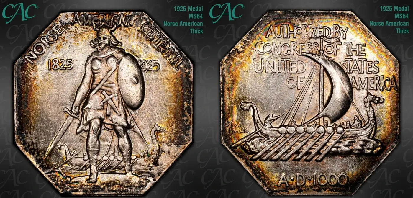 1925-Norse-Medal-Featuring-Leif-Erikson-Thick-Planchet,-CAC-MS-64