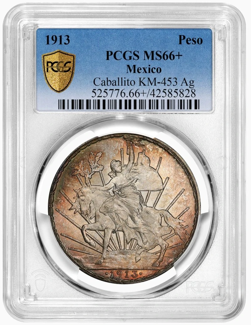 1913-Mexico-Caballito-Peso-PCGS-MS-66+-Designed-By-Charles-Pillet-Refined-By-Charles-E.-Barber
