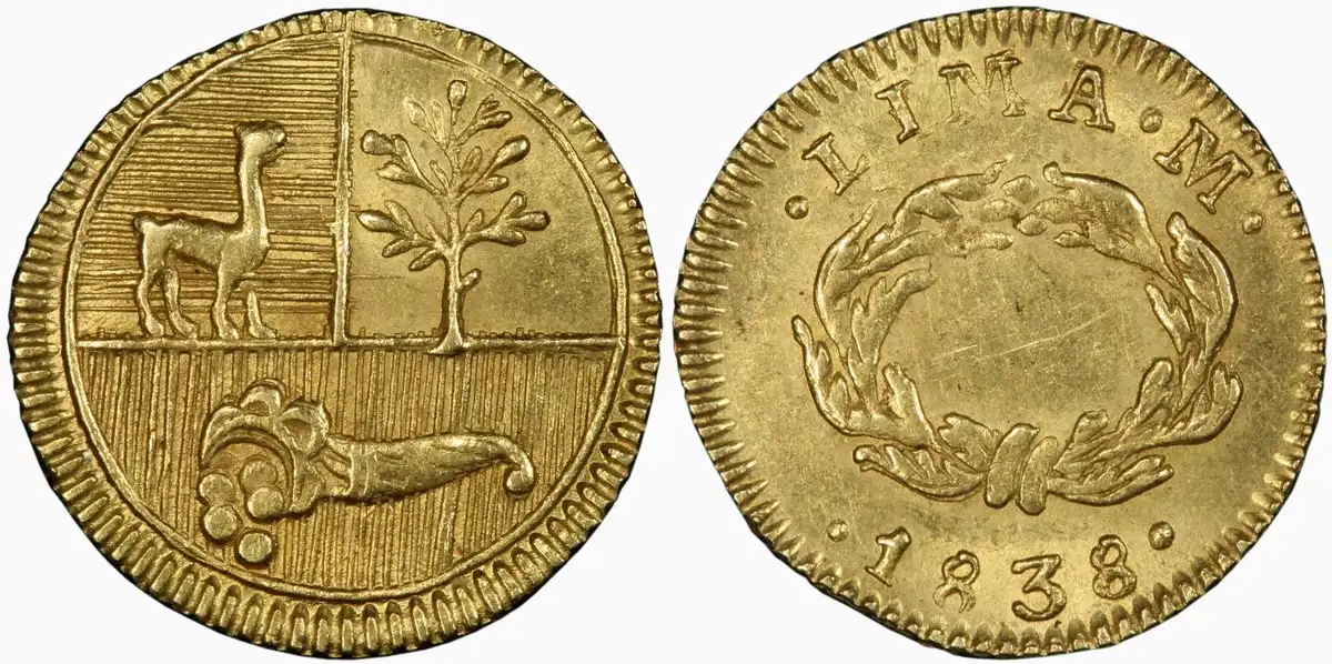 1838-L-M-North-Peru-1/2-Escudo-PCGS-MS-63-Featuring-A-Llama