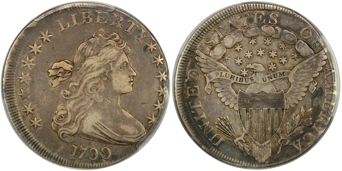1799-Draped-Bust-Dollar-Struck-5%-Off-Center-PCGS-VF35