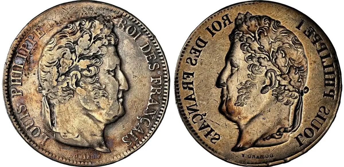 1831-1843-Louis-Philippe-I-Reverse-Mirror-Brockage-5-Francs-Nd,-NGC-VF-Details