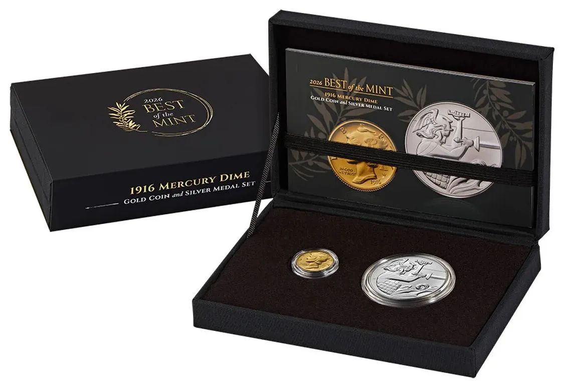 US-Mint-Best-Of-The-Mint-1916-Mercury-Dime-Gold-Coin-And-Silver-Medal-Set-Available-6/4/26