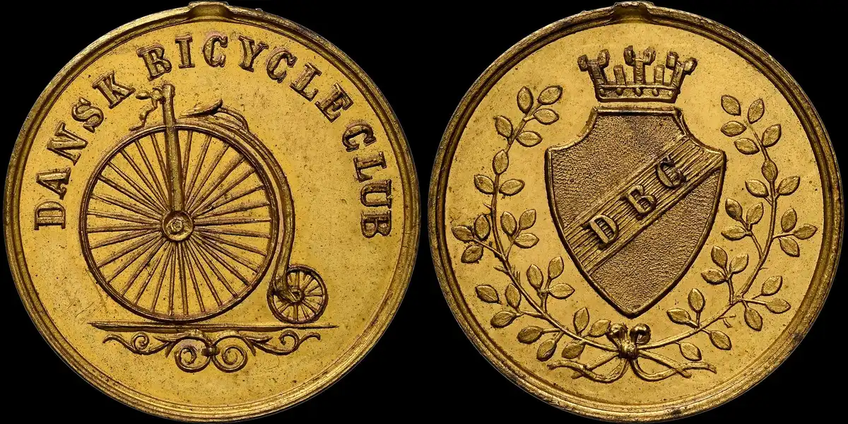 Danish-Bicycle-Club-Brass-Gilt-Token,-NGC-MS-64,-Bruun-Collection