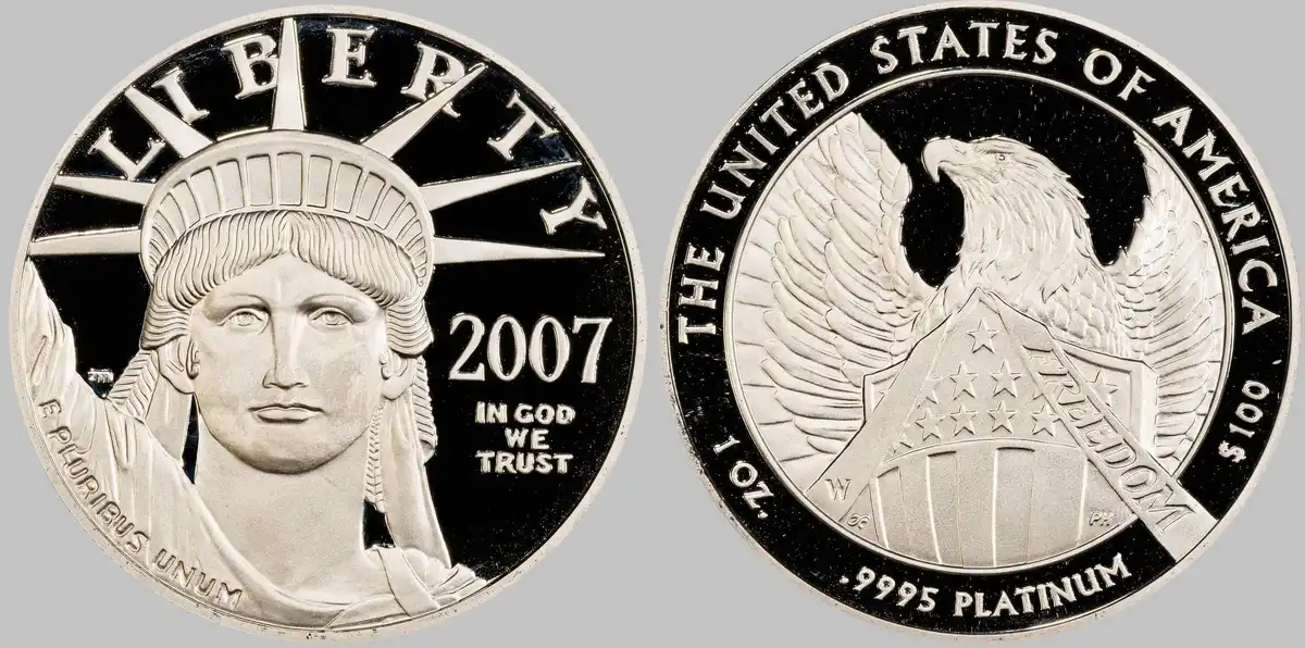 2007-W-$100-One-Ounce-Platinum-American-Eagle-Statue-Of-Liberty-Frosted-Freedom-PCGS-PR-70-DCAM