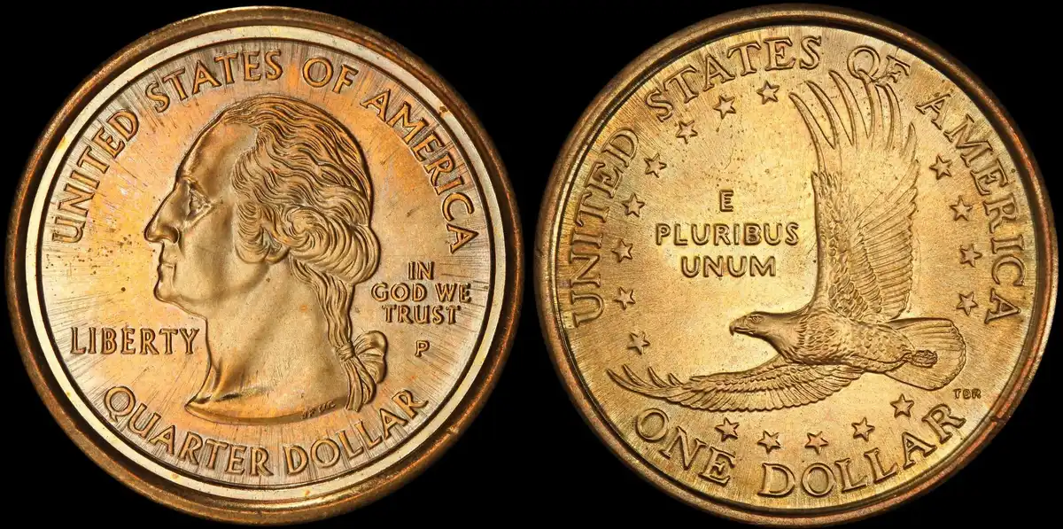 2000-P-Sacagawea-Dollar-Muled-With-State-Quarter-Obverse,-PCGS-MS-66
