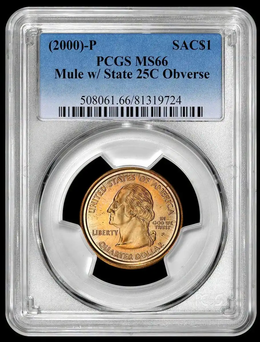 2000-P-Sacagawea-Dollar-Muled-With-State-Quarter-Obverse,-PCGS-MS-66
