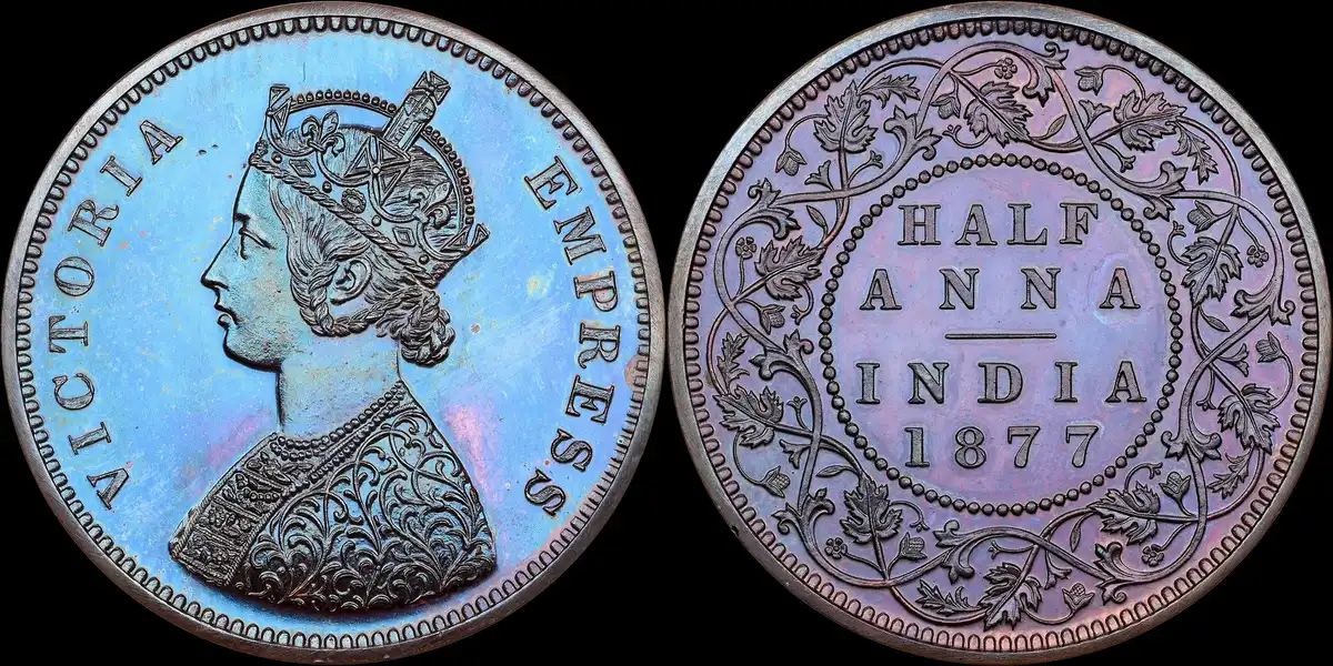 1877-B-British-India-Half-Anna-Proof-Restrike,-NGC-PR-66-Brown