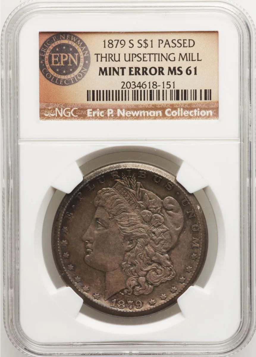 1879-S-$1-Morgan-Dollar-Error,-Passed-Thru-Upsetting-Mill,-NGC-MS-61