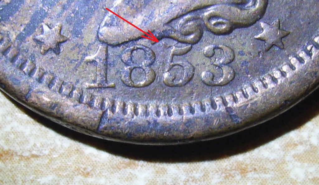 1853-Cent-With-Spike-Left-Of-5?-Newcomb?