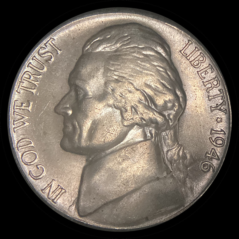1946-S-Jefferson-Nickel-With-Strike-Through,-Bag-Mark,-Lost-Lamination,-Planchet-Flaw?