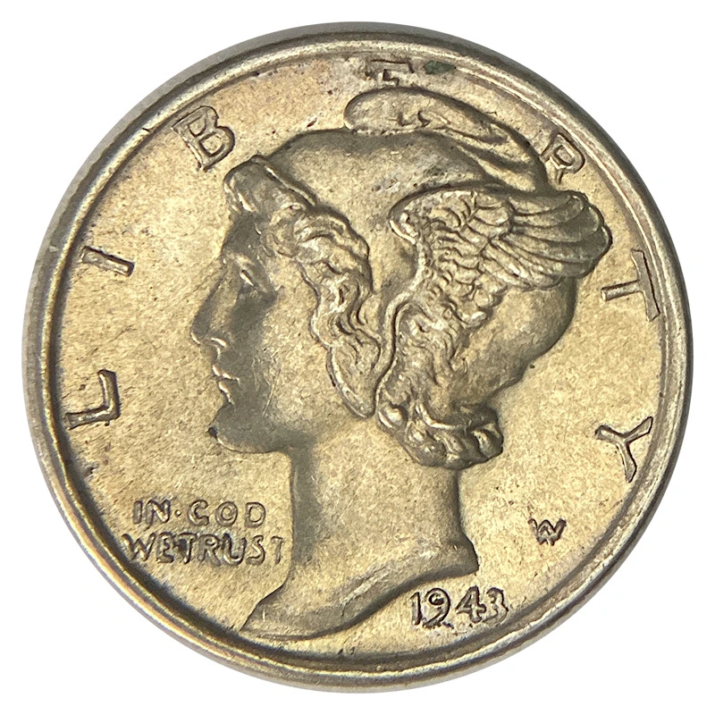 1943-S/S-Mercury-Dime,-FS-501,-Golden-Au/Xf.