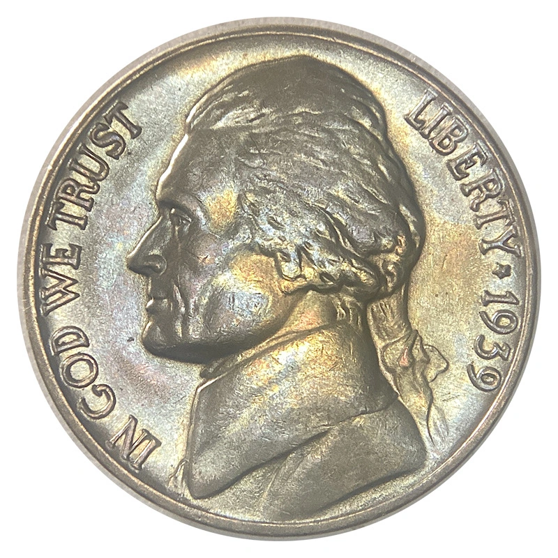 1939-Jefferson-Nickel,-Qdr-FS-802,-Toning.