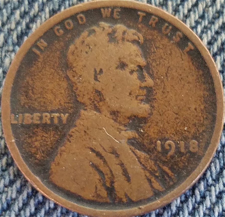1918-Lincoln-Wheat-Penny-No-Mint-Mark,-Needs-Grading.