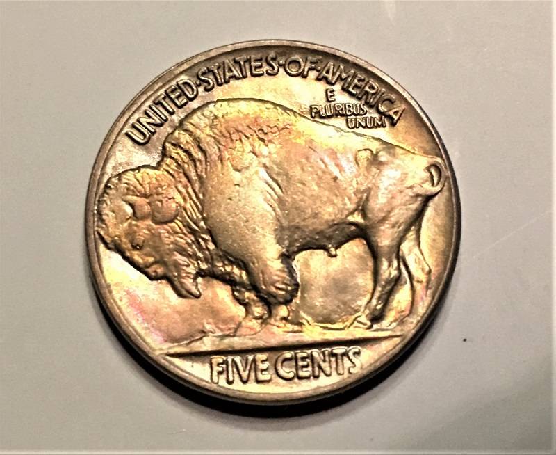 Part-2:1913-Type-2-Buffalo-Nickel-Toned-With-Chin-'Spot',-New-100x-Mag-Pics