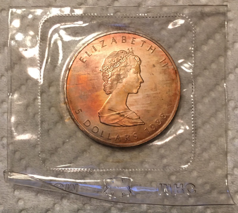 1988-Silver-Maple-Leaf-Sealed-In-RCM-Pack-/-Heavily-Toned?-/-Or-Damage?