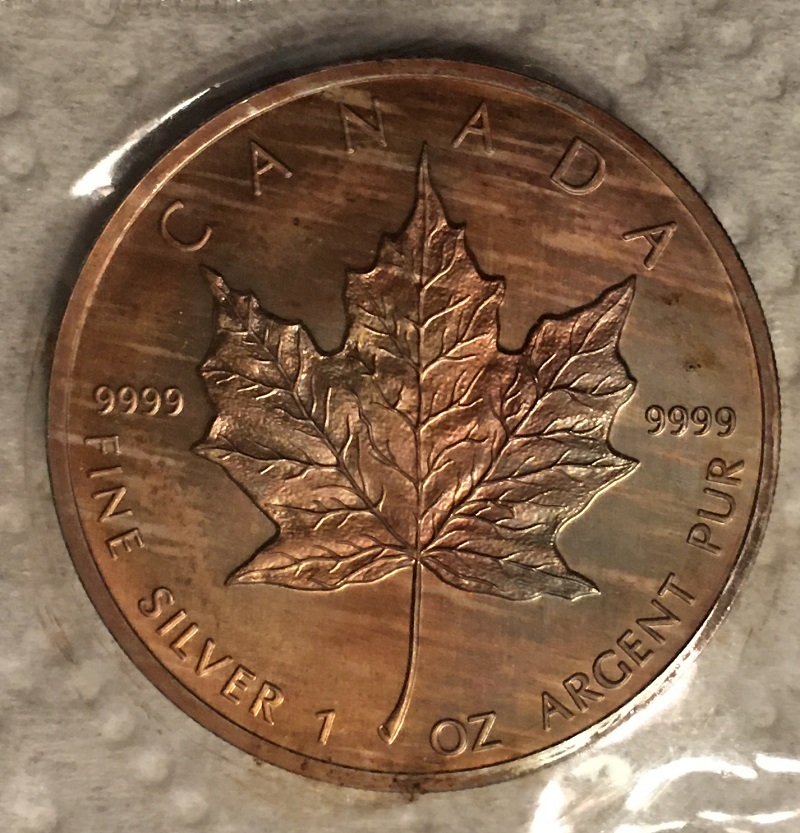 1988-Silver-Maple-Leaf-Sealed-In-RCM-Pack-/-Heavily-Toned?-/-Or-Damage?
