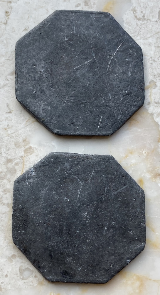 2-Unknown-Stamped-Tin/Lead-Coins-Or-Tokens