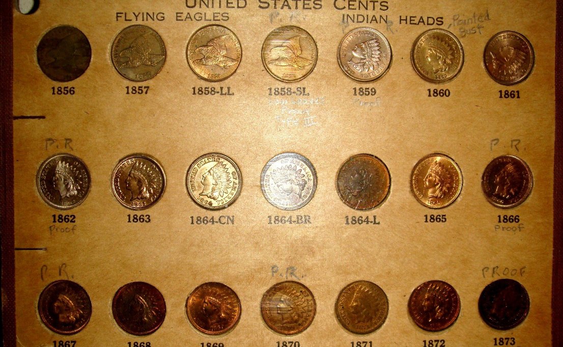 Flying-Eagle-/-Indian-Head-Collection-In-Old-Album-Pages