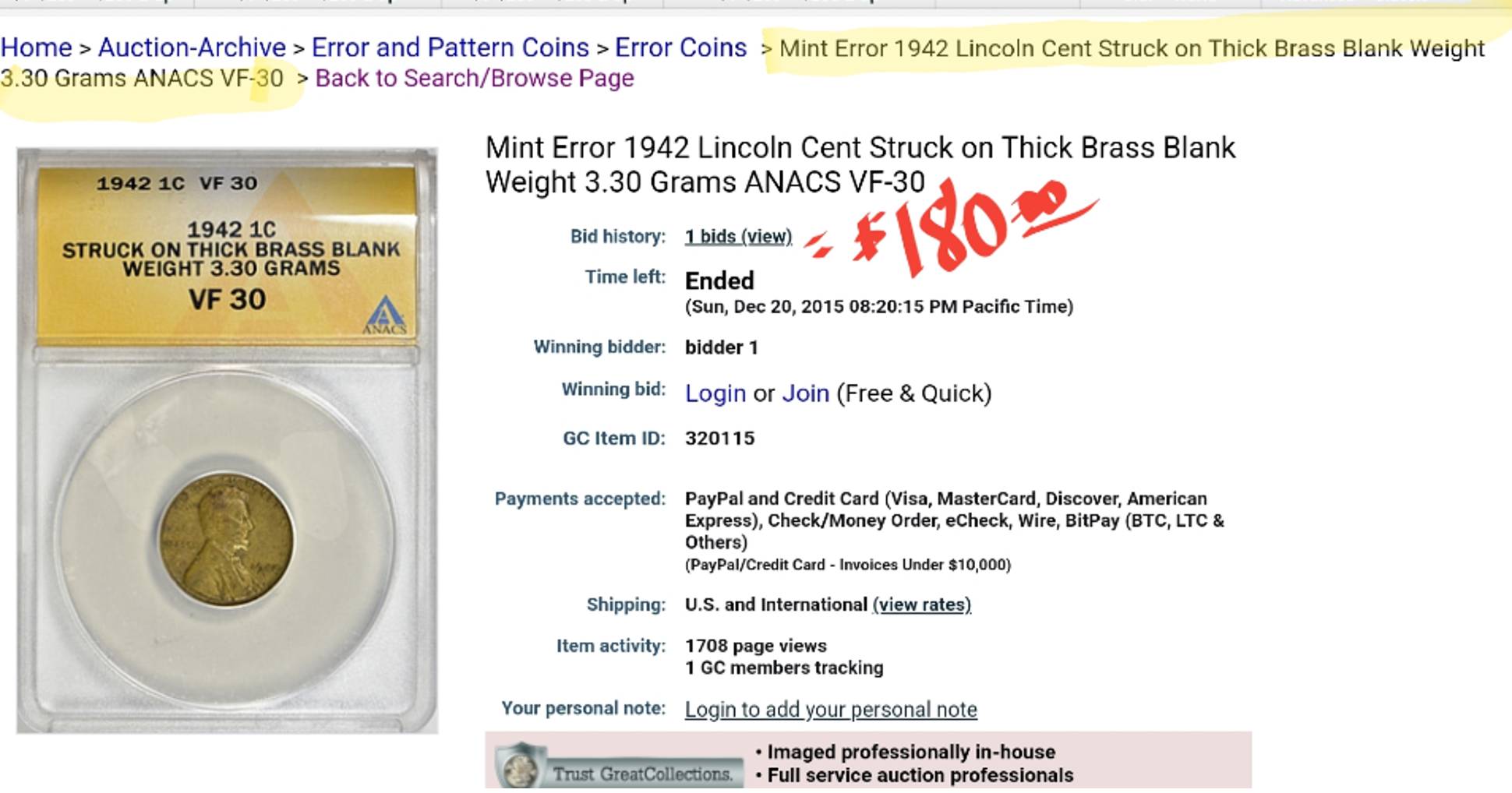 1942-Wheat-Penny-Weighing-3.30-Grams