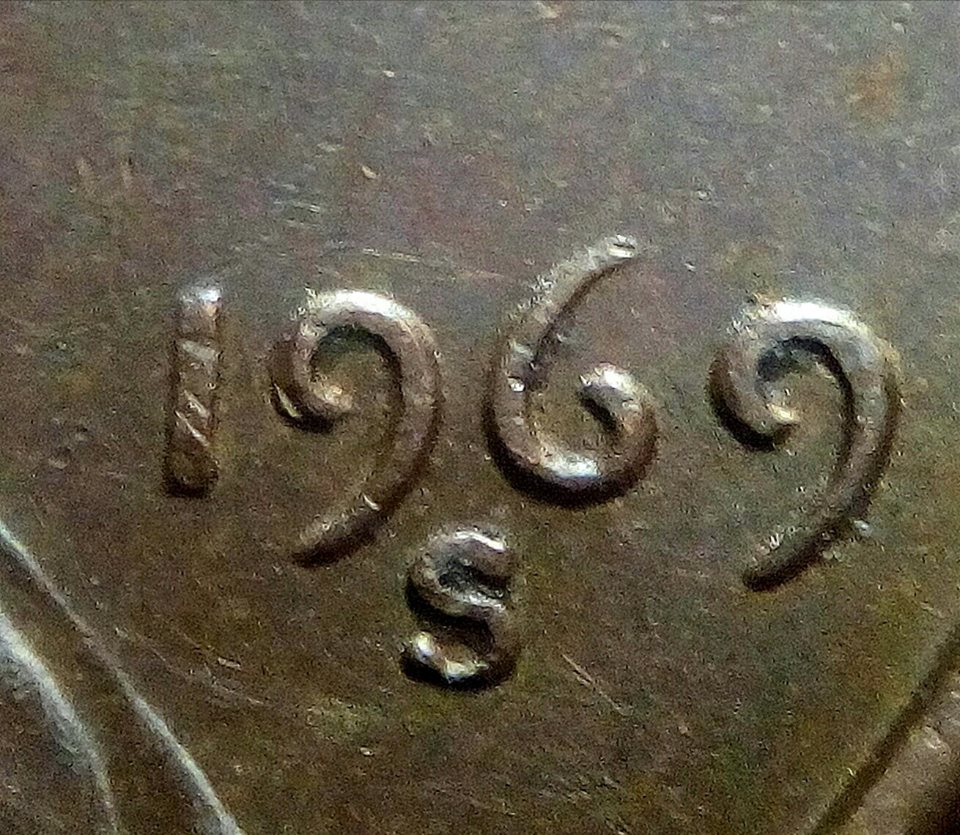 1969-S-Lincoln-Cent-With-Lamination-On-The-Reverse-Side-And-MD-Obverse-?