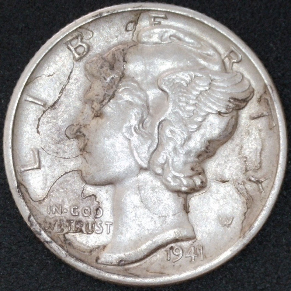 1941-D-Mercury-Dime-Shattered-Die-With-Extensive-Bi-Level-Die-Cracks?