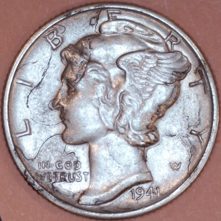 1941-D-Mercury-Dime-Shattered-Die-With-Extensive-Bi-Level-Die-Cracks?
