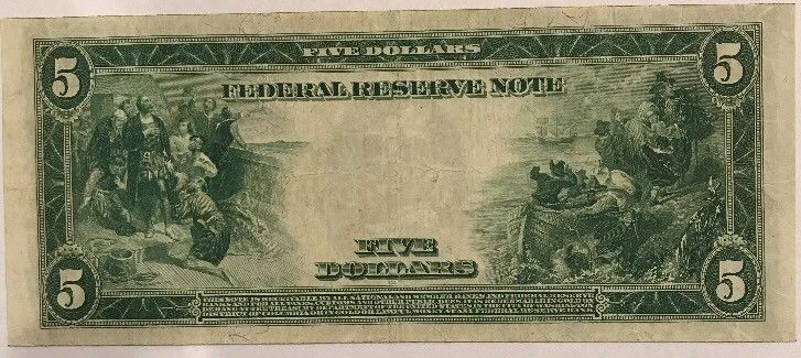 No.-838B---1914-Series---$5-Red-Seal-Fed-Note-VF30-35?