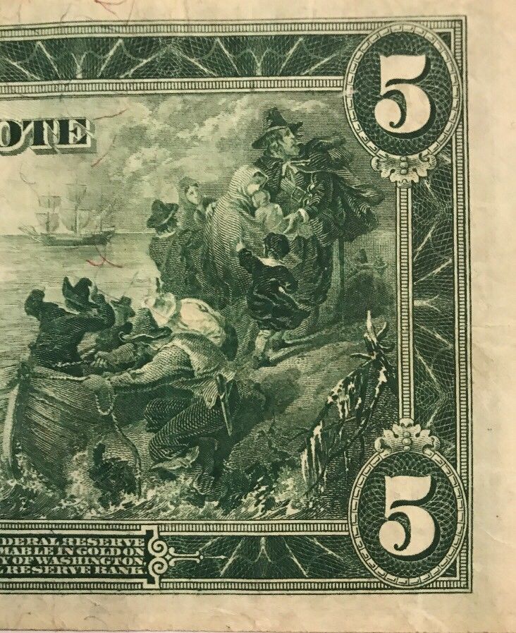 No.-838B---1914-Series---$5-Red-Seal-Fed-Note-VF30-35?