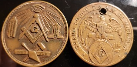 Masonic-Tokens,-Coins-And-Counter-Stamped-Pennies
