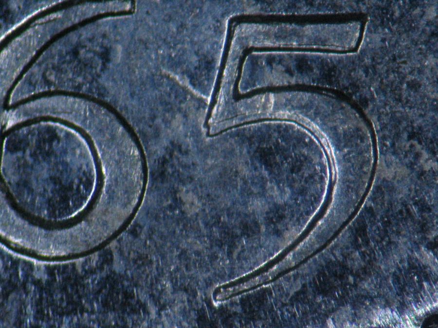 1965-Canadian-5-Cent---Double-Die-5-With-And-Amazing-Network-Of-Lathe-Lines