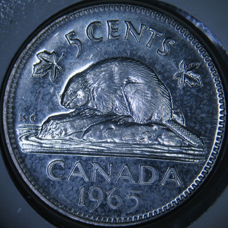 1965-Canadian-5-Cent---Double-Die-5-With-And-Amazing-Network-Of-Lathe-Lines