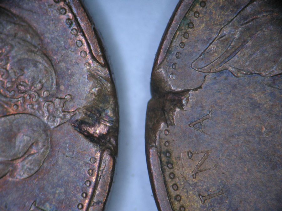 1971-Canadian-1-Cent---Pair-Of-Matching-Planchet-Flaws---Ragged-Clips