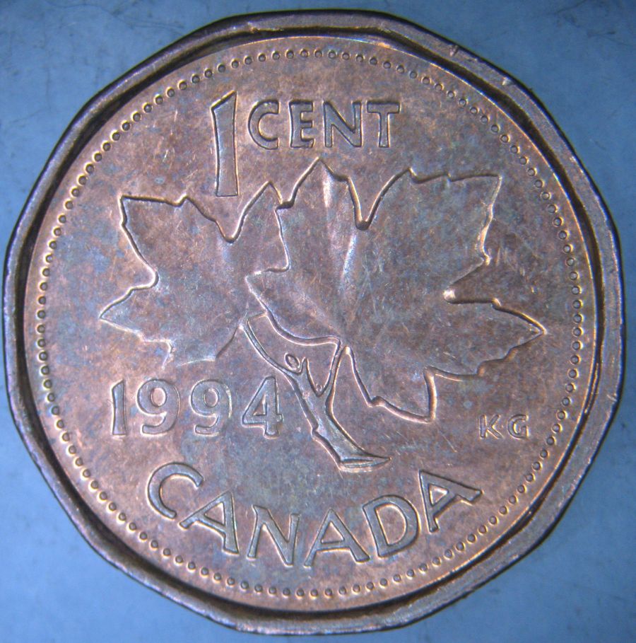 1994-Canadian-1-Cent---Strange-Doubling