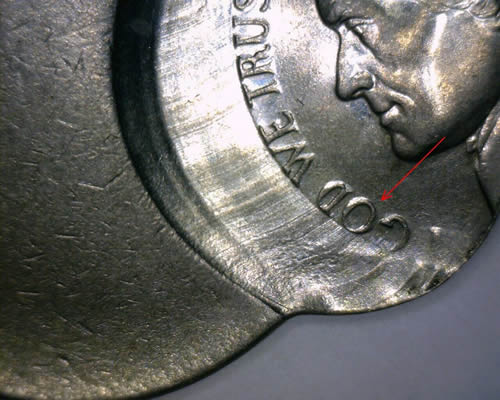 Xxxx-Jefferson-Nickel-85%-Off-Center-Stretched-With-Reverse-Capped-Die?