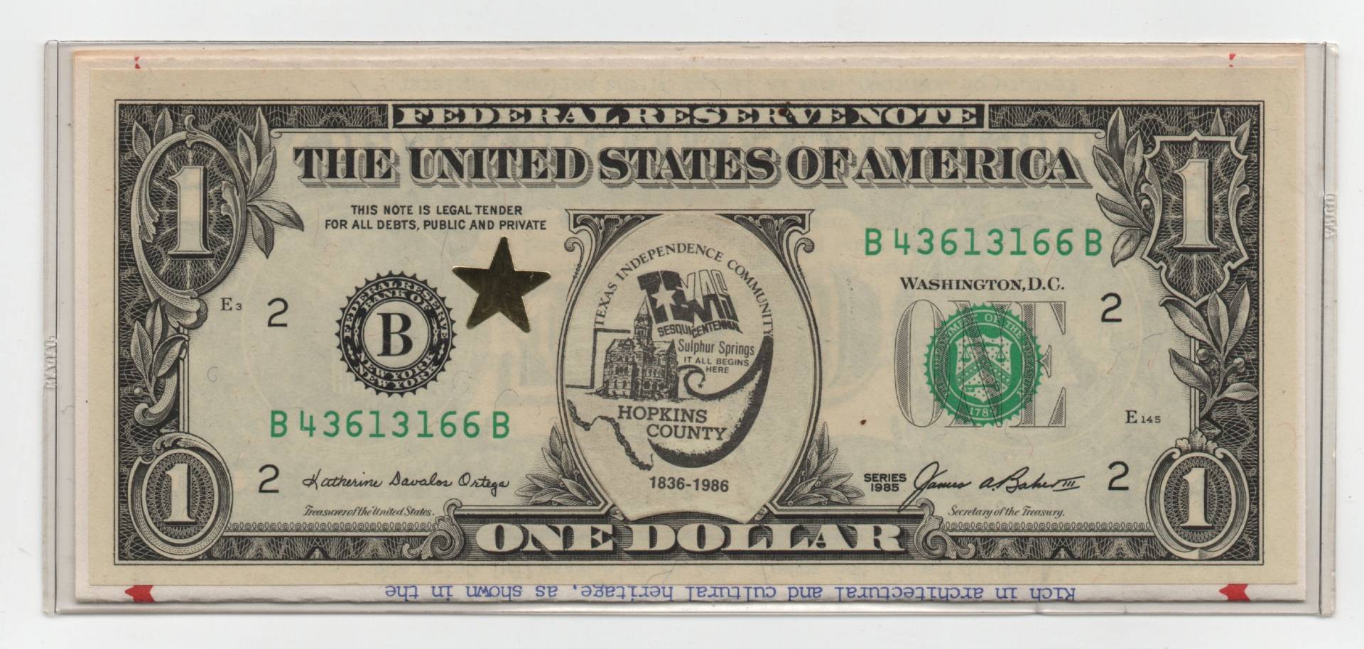 Texas-Sesquicenten-Commemorative-$1-US-Federal-Reserve-Note