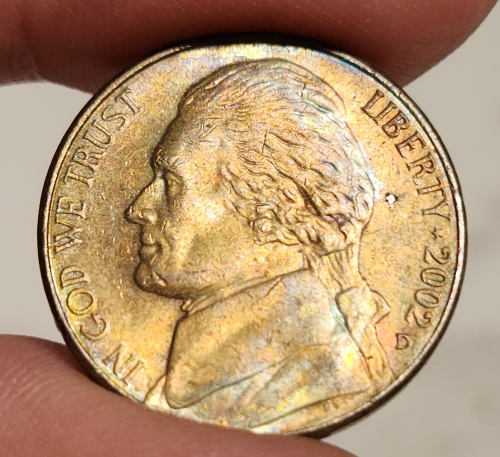 2002-D-Jefferson-Nickel-Pretty-Toning-Bronze-And-Iridescent