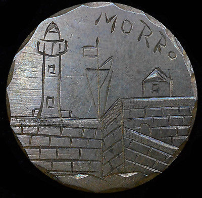 Spain-50-Cent-Coin-Or-Token.-Engraved?-Id:-Tourist/Love-Token-Likely-From-Morro-Castle