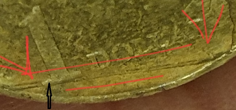 1996-$1-Coin-Help-Pls,-Raised-Metal,-Strike-Through-And-Retained-Error?-Or-Stain-😢